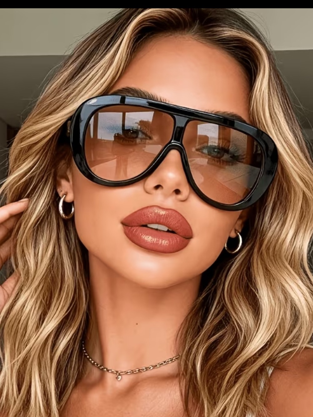 Affordable Fashion Finds Oversized Aviator Sunglasses in Black with Brown Lenses